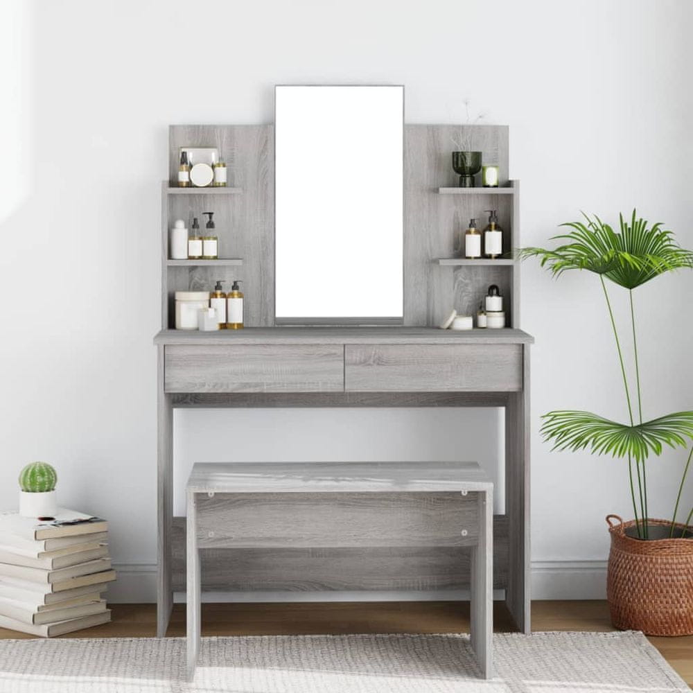 Vidaxl Toaletný stolík so zrkadlom sivý dub sonoma 96x40x142 cm